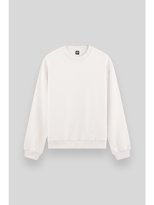 Tommylife Ekru Basic Bisiklet Yaka Rahat Form Erkek Sweatshirt - 88053