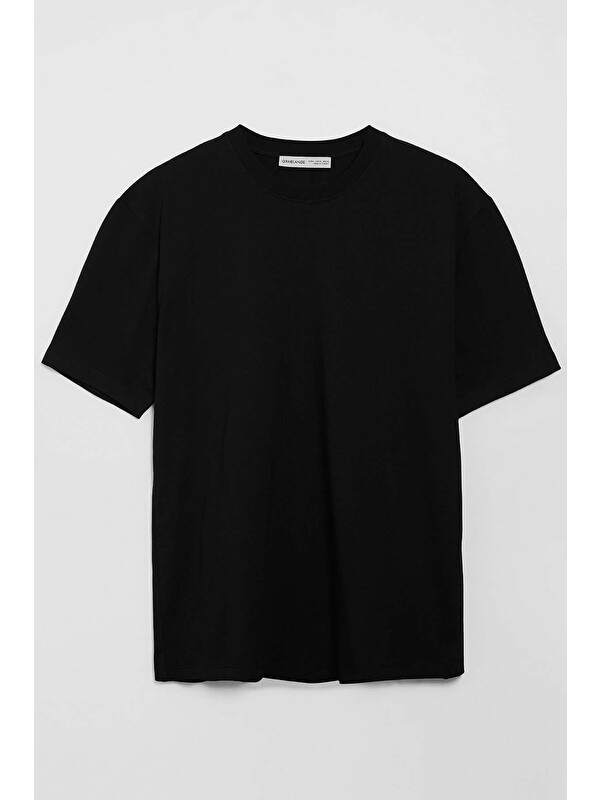GRIMELANGE Solo Erkek %100 Organik Pamuklu Kalın Dokulu Comfort Fit Bisiklet Yakalı SİYAH T-Shirt