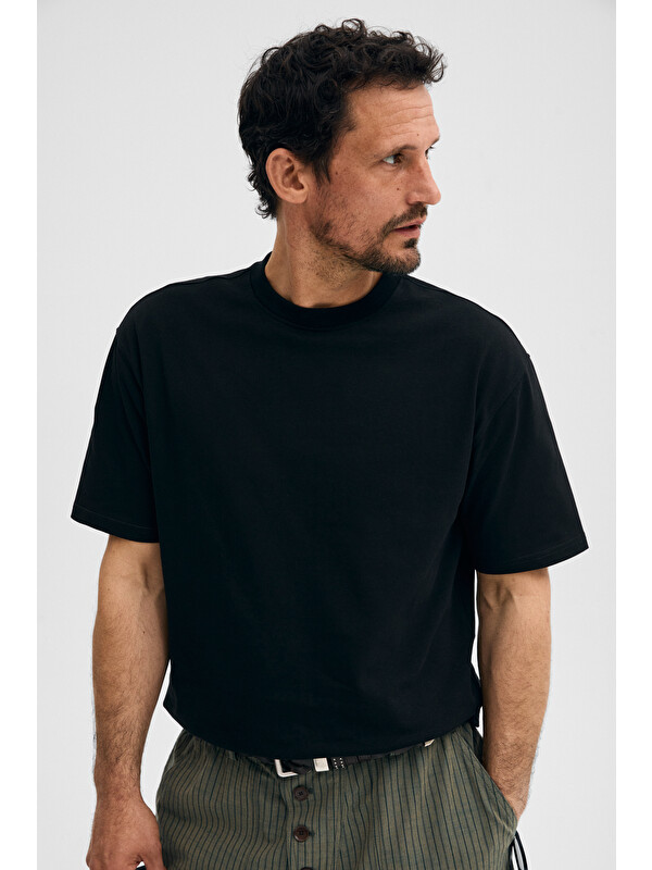 GRIMELANGE DUNNO Erkek %100 Organik Pamuk Yuvarlak Yakalı Regular Fit SİYAH T-Shirt