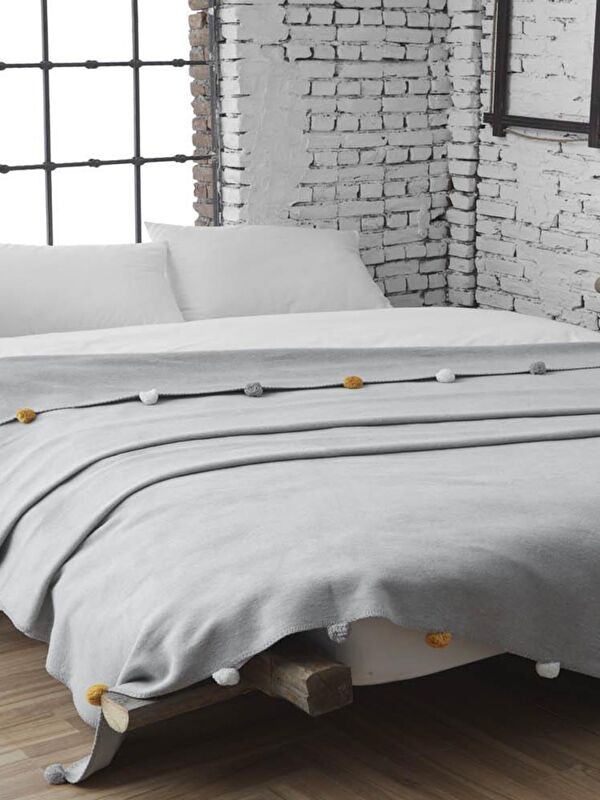 Dolce Bonita Home Tek Kişilik Ponponlu Pike Battaniye 150x200 Gri