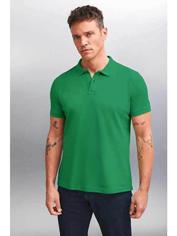 GRIMELANGE MARTEN Erkek %100 Pamuk Kısa Kollu Regular Fit YEŞİL Polo Yaka T-shirt