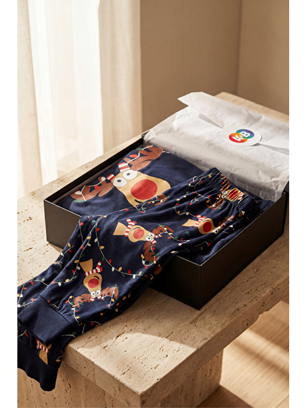 Katia And Bony Kadın Geyik Desenli Kutulu Yılbaşı Pijama Takımı Lacivert