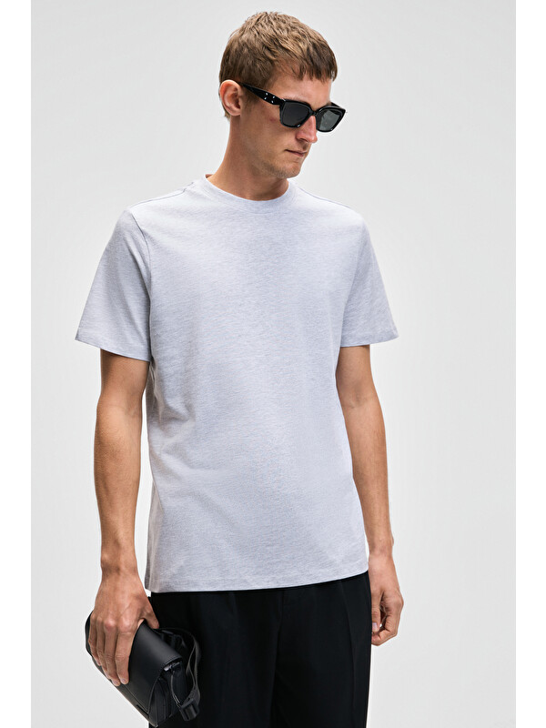 GRIMELANGE MOCASSIN Erkek %100 Pamuk Baskılı Relaxed Fit Yuvarlak Yaka Kısa Kollu GRİ MELANJ T-Shirt