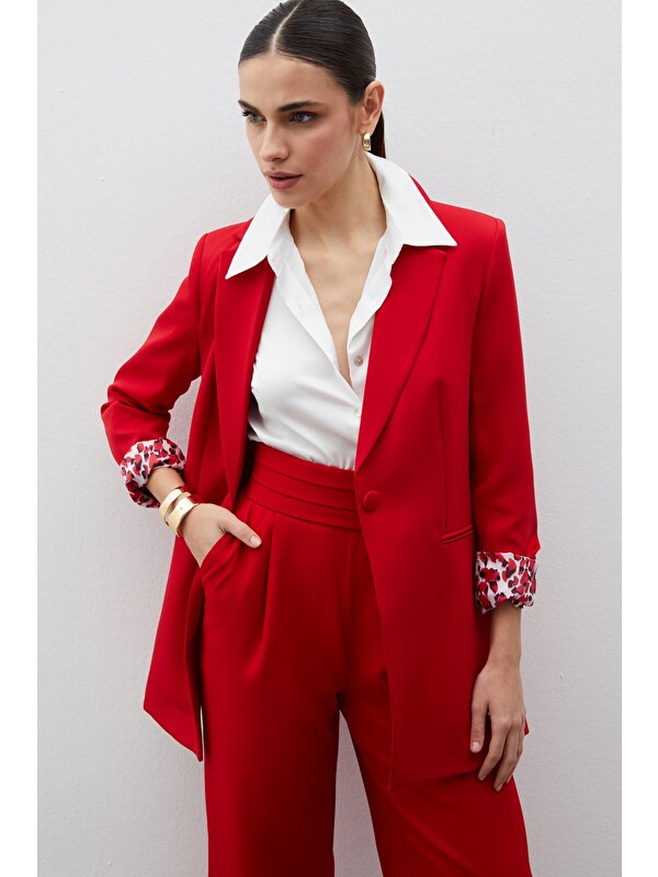 SATEEN Mono Yaka Klasik Ceket - Kırmızı