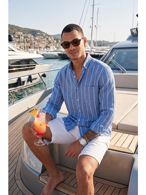 Buratti Pamuklu Çizgili Regular Fit Düğmeli Yaka Gömlek CF21S112480