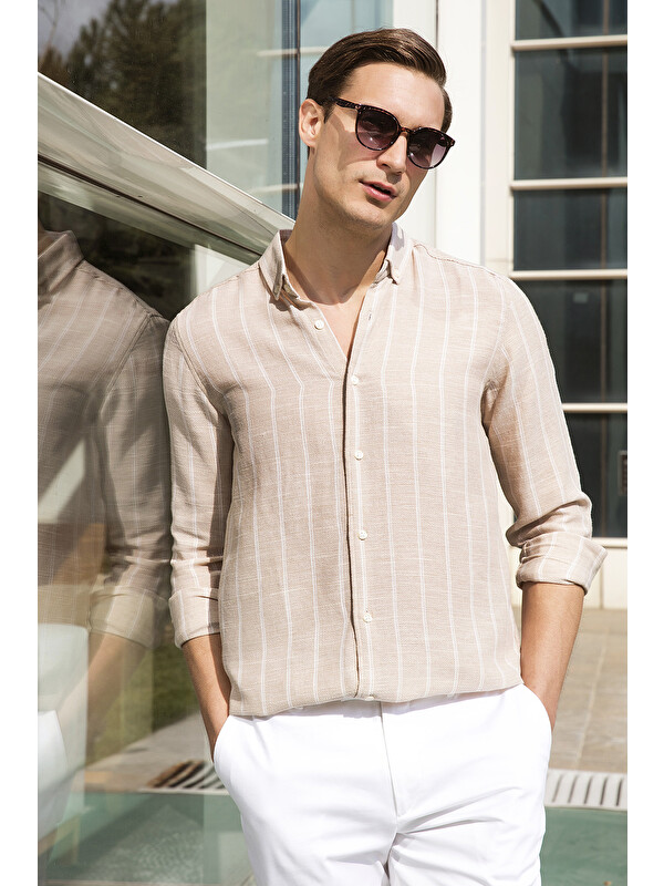 Buratti Pamuklu Çizgili Regular Fit Düğmeli Yaka Gömlek CF21S112480