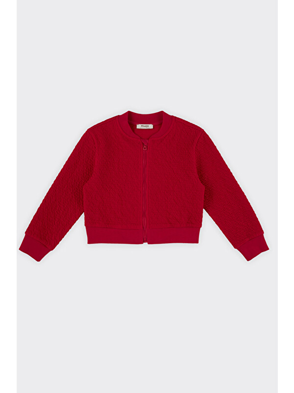 Panço Kız Çocuk Dokulu Fermuarlı Kırmızı Sweatshirt