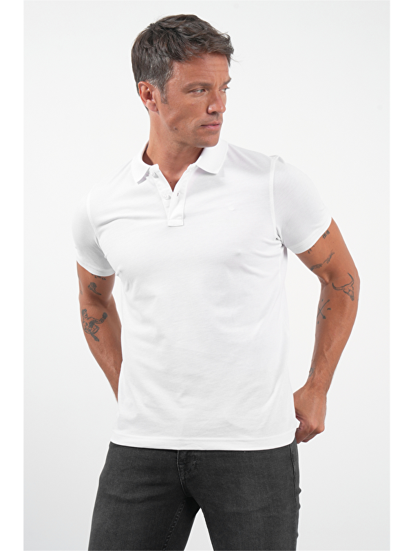 İMZA Beyaz Polo Yaka Pike Kısa Kol Slim Fit Pamuklu Tişört 1011260170