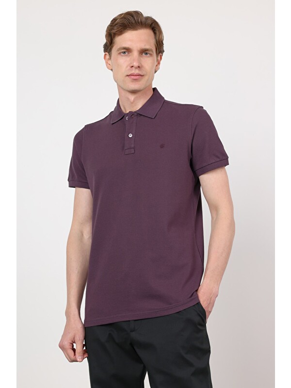 İMZA Mor Polo Yaka Kısa Kol Cepsiz Slim Fit Pamuklu Tişört 1011260154