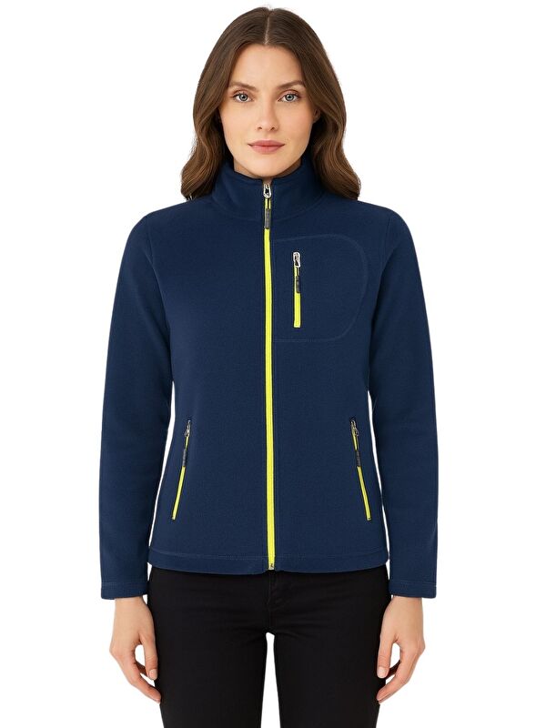 Genius Store Kadın Polar Tam Fermuarlı Outdoor 3 Cepli Spor Polar Ceket