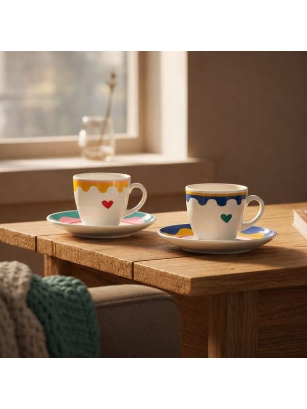 Evidea Kitchen Granny 4 Parça Porselen Fincan Takımı - Renkli / Sarı