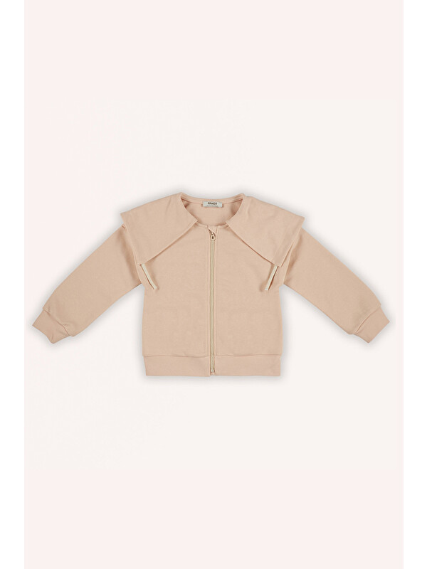 Panço Kız Çocuk Geniş Yaka Detaylı Fermuarlı Somon Sweatshirt