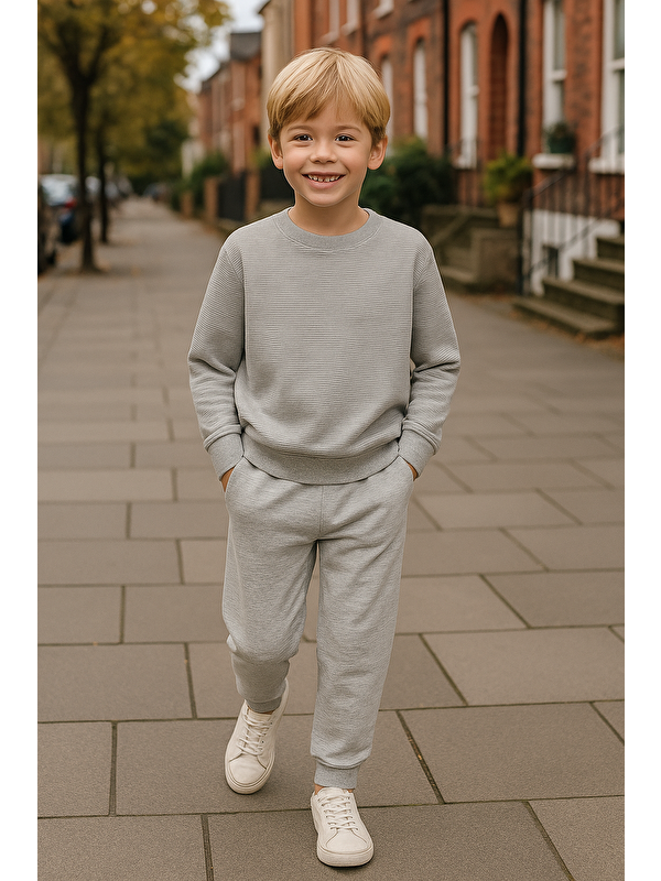 For You Kids İnce Çizgili Sweatshirt Jogger Gri Alt Üst Takım