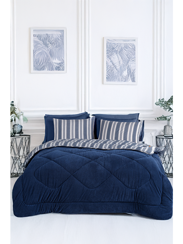 UPSTYLE Wellsoft Yorgan Çift Kişilik Soft Line Lacivert