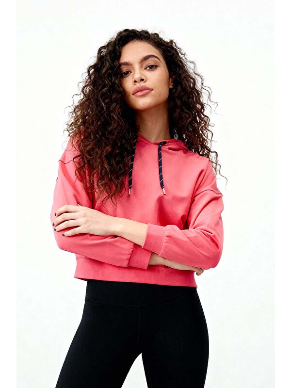 Tommylife Fuşya Uzun Kol Rahat Form Kapüşonlu Kadın Sweatshirt - 97115