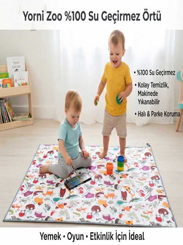 Yorni 145x150 Cm, Zoo, Su Geçirmez, Yer/Masa Örtüsü, Aktivite, Yemek Ve Oyun için Çok Amaçlı Örtü