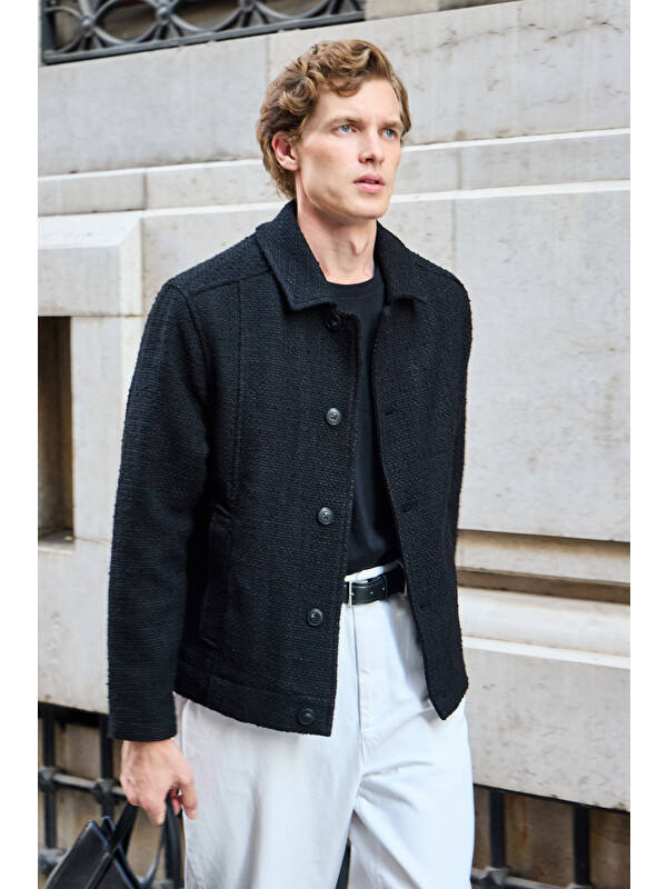 Danger Erkek Tasarım Kumaş Teknik Mont Ceket Siyah