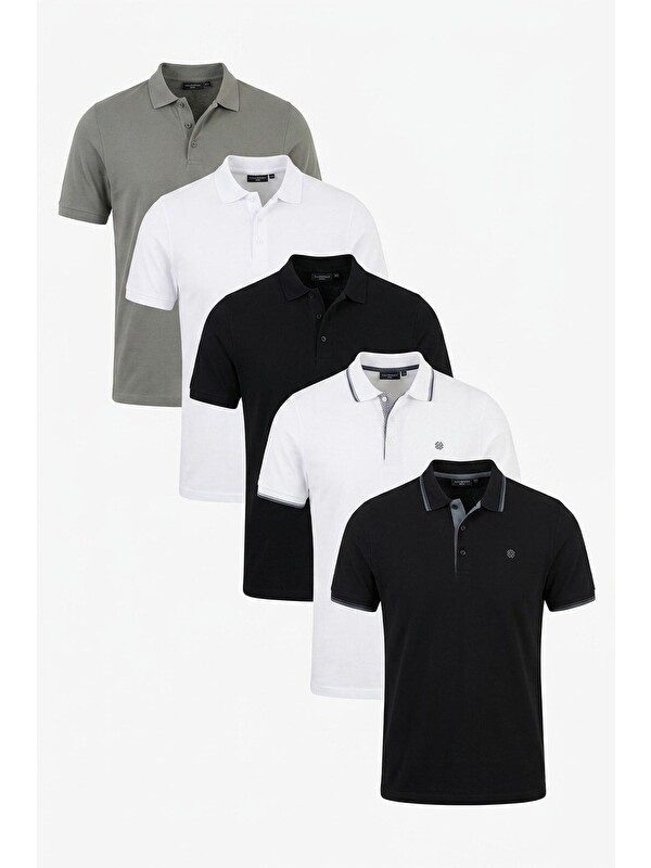 Buratti Pamuklu Regular Fit Düğmeli Polo Yaka 5'li Paket Tişört 590211827S5
