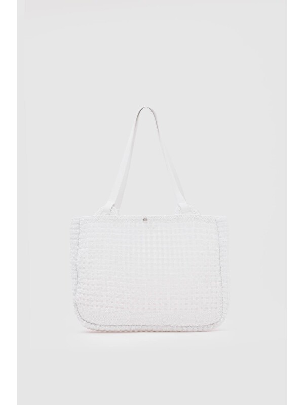 Shulebags Fabri Big Size Makrome Omuz Çantası Beyaz