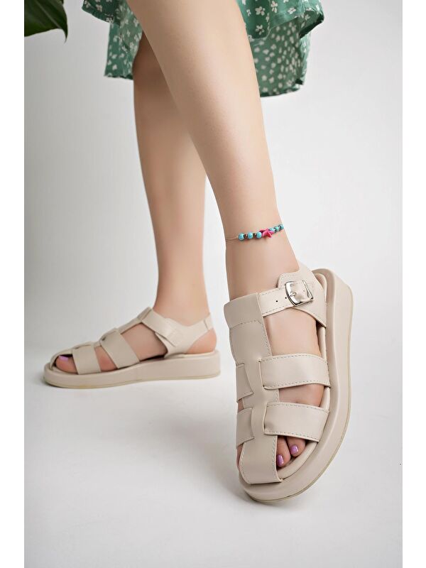 DOSSİ Dolgu Topuklu Bilekten Bağlamalı Tokalı Kadın Sandalet - Görsel 3