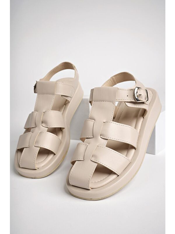 DOSSİ Dolgu Topuklu Bilekten Bağlamalı Tokalı Kadın Sandalet - Görsel 6