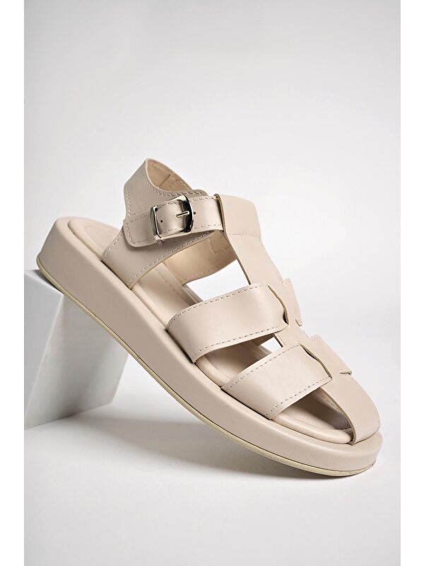 DOSSİ Dolgu Topuklu Bilekten Bağlamalı Tokalı Kadın Sandalet - Görsel 7