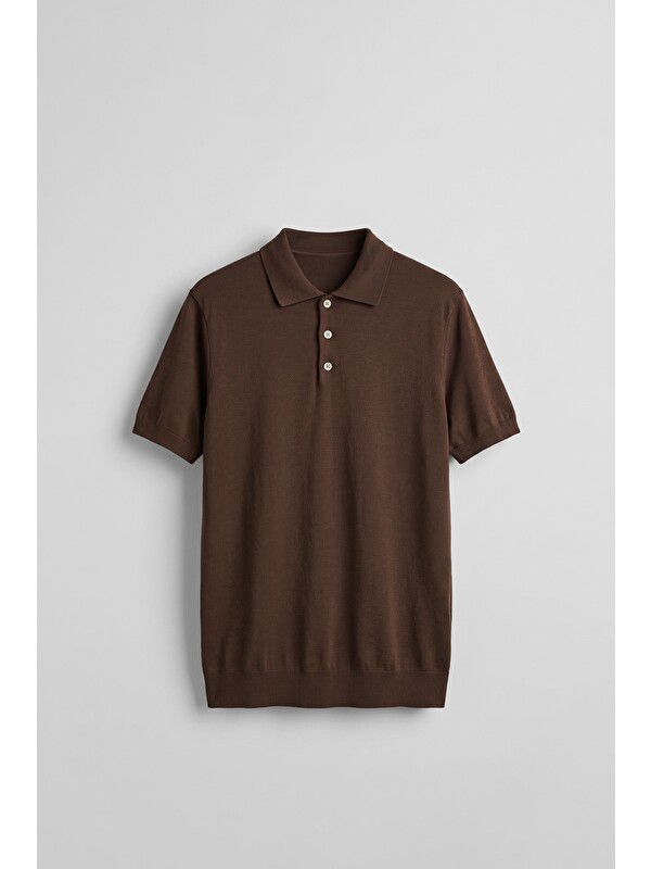 Abluka Online Erkek Relaxed Fit Dökümlü Polo Yaka Triko T-Shirt Kahverengi