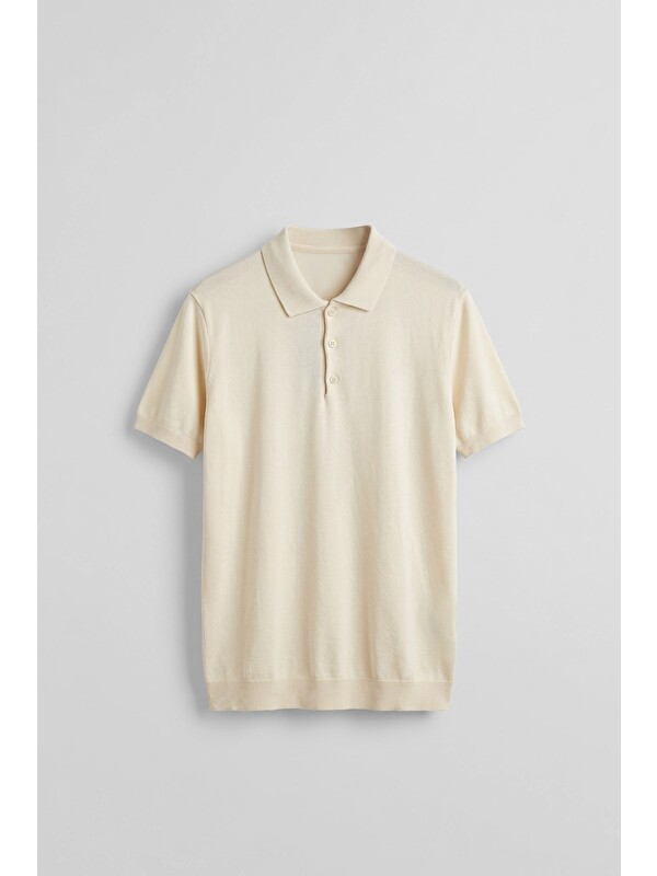 Abluka Online Erkek Relaxed Fit Dökümlü Polo Yaka Triko T-Shirt Bej
