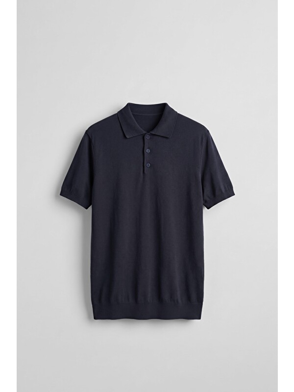Abluka Online Erkek Relaxed Fit Dökümlü Polo Yaka Triko T-Shirt Lacivert