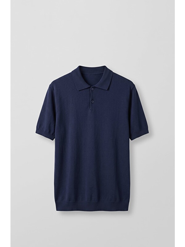 Abluka Online Erkek Regular Fit Örme Kumaş Basic Polo Yaka T-Shirt Lacivert