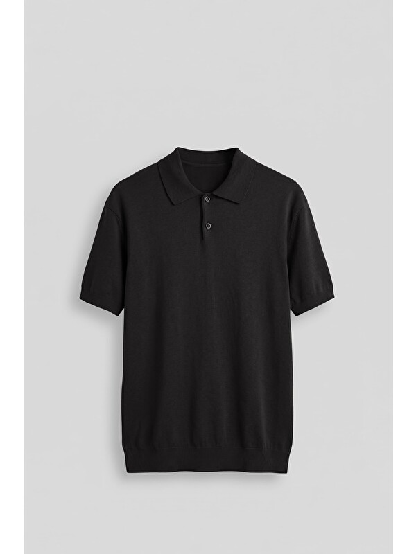 Abluka Online Erkek Regular Fit Örme Kumaş Basic Polo Yaka T-Shirt Siyah