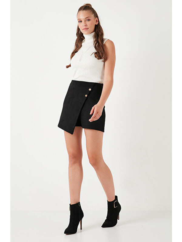 Lela Asimetrik Kışlık Düğme Detaylı Slim Fit Kadın Şort Etek 5865968