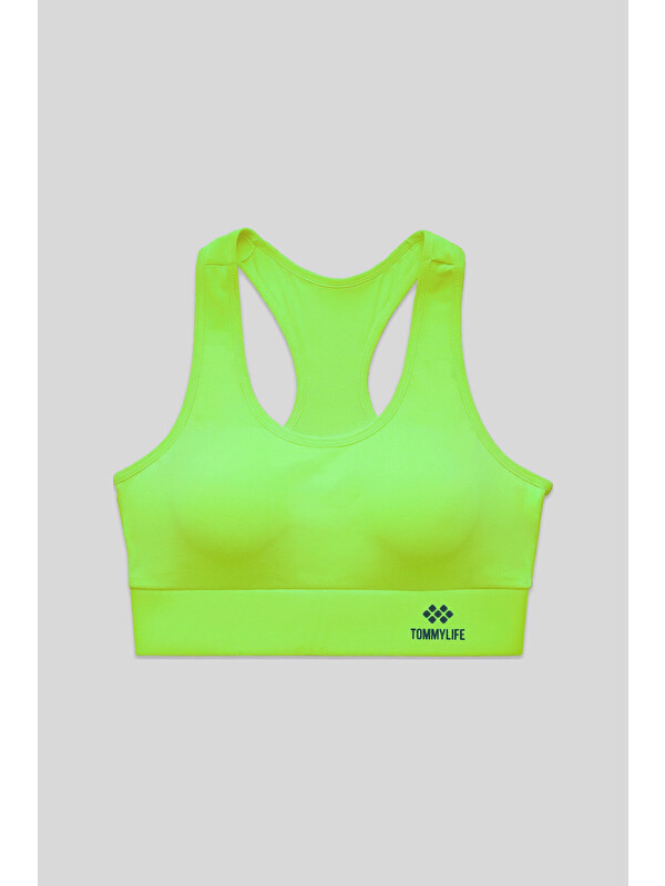 Tommylife Neon Sarı Sırt Detaylı Dar Kalıp U Yaka Kadın Spor Büstiyer - 97120
