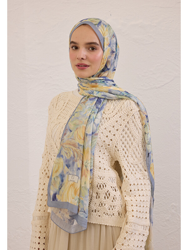 Fresh Scarfs Pure Flora Desen Rami Şal Soft Mavi