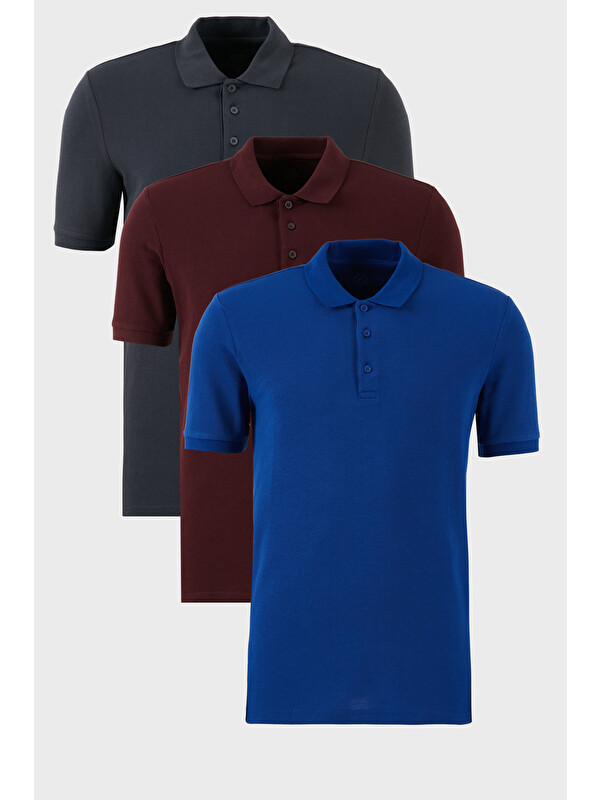Buratti Pamuklu Regular Fit Düğmeli Polo Yaka 3'lü Paket T Shirt 5902127S3