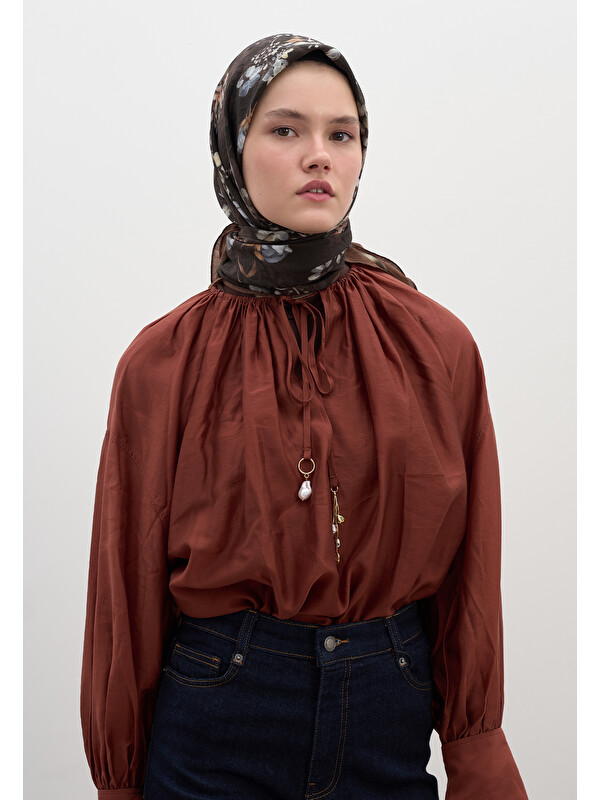 Fresh Scarfs Mıdnıght Rose Desen Pamuklu Viskon Eşarp Çikolata Kahve