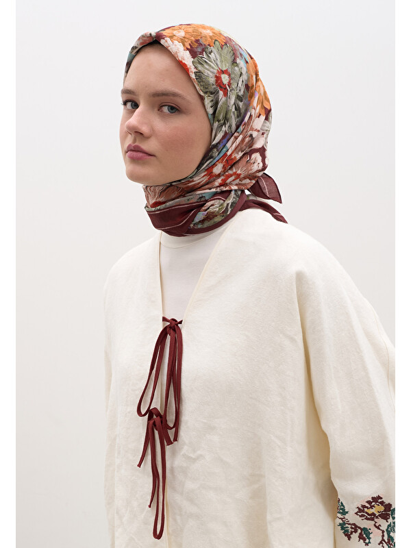 Fresh Scarfs Jasmıne Joy Desen Pamuklu Viskon Eşarp Bordo