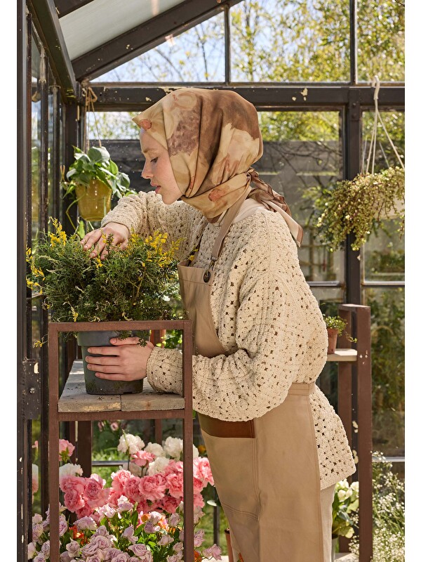 Fresh Scarfs Blaır Desen Pamuk İpek Eşarp Toprak