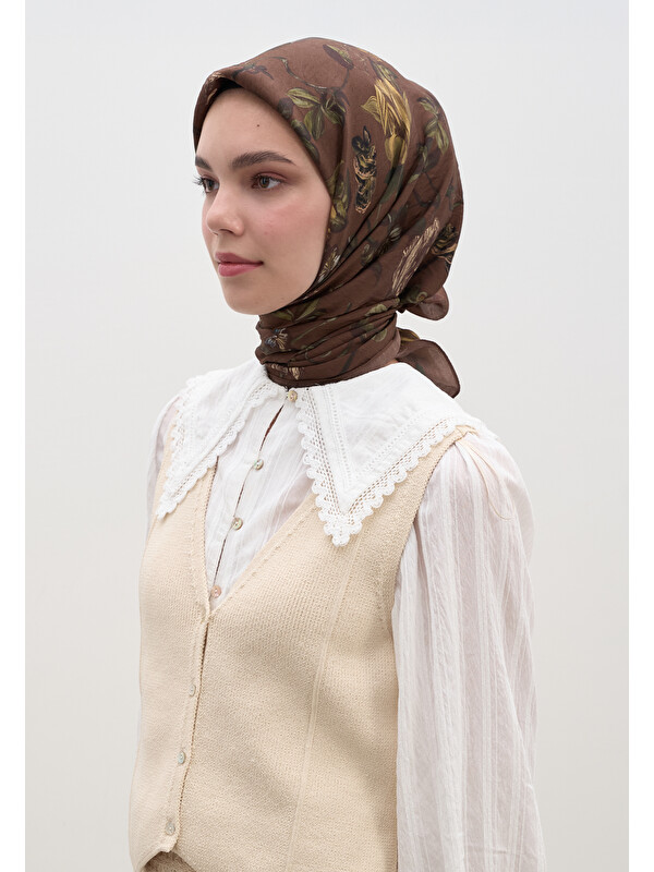Fresh Scarfs Gısele Desen Pamuklu Viskon Eşarp Kahve