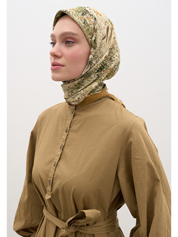 Fresh Scarfs Tıny Daısy Desen Pamuklu Viskon Eşarp Toprak