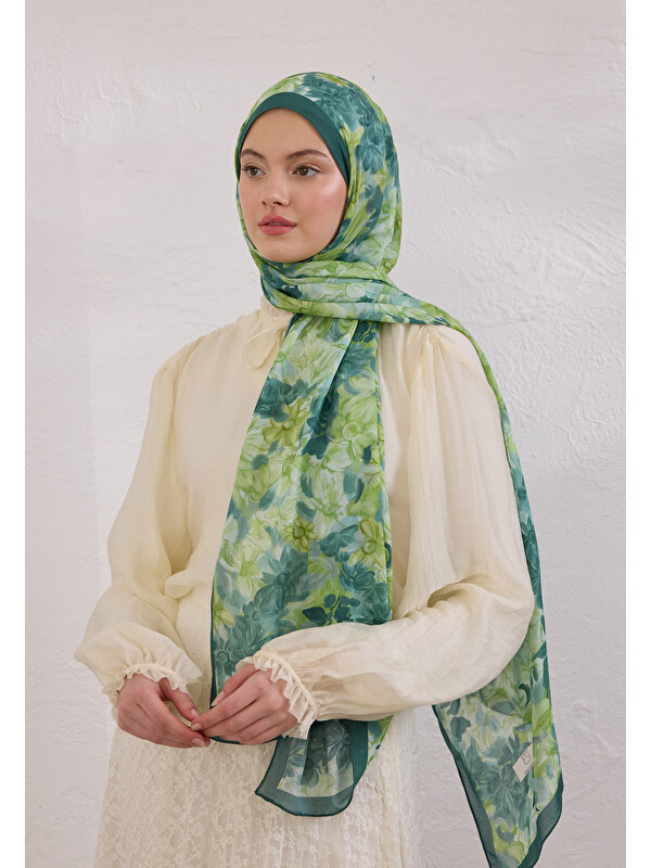 Fresh Scarfs Summer Bloom Desen Rami Şal Çam Yeşili
