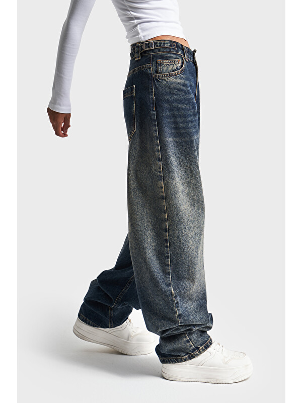 It's Basic Baggy Fit Kemer Detaylı Denim Jean