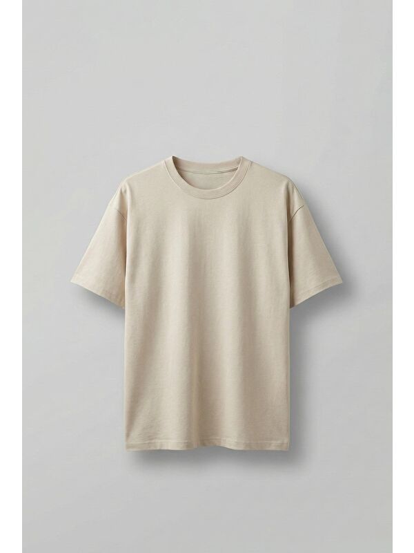 Abluka Online Erkek Oversize Basic T-Shirt Bej