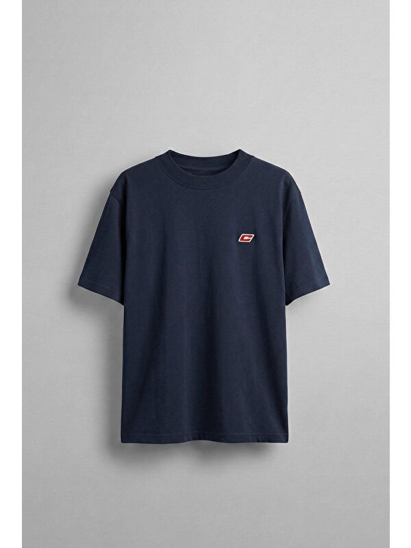 Abluka Online Erkek Oversize Nakışlı T-Shirt Mavi