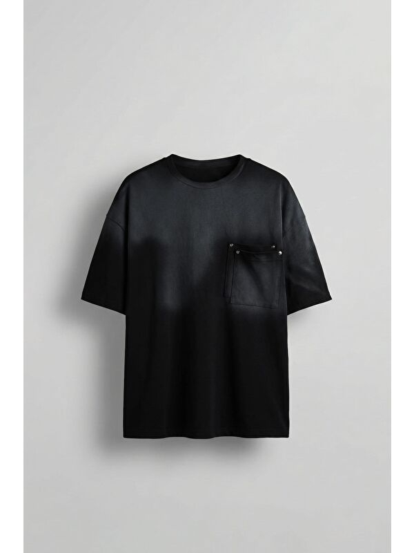 Abluka Online Erkek Oversize Çift Katman Cepli T-Shirt Siyah
