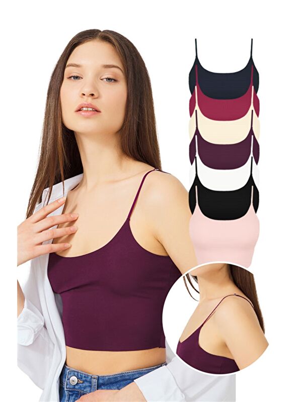 Cottonhill Ayarlanabilir İnce Askılı Lazer Kesim Crop Büstiyer 7'Li Paket-2