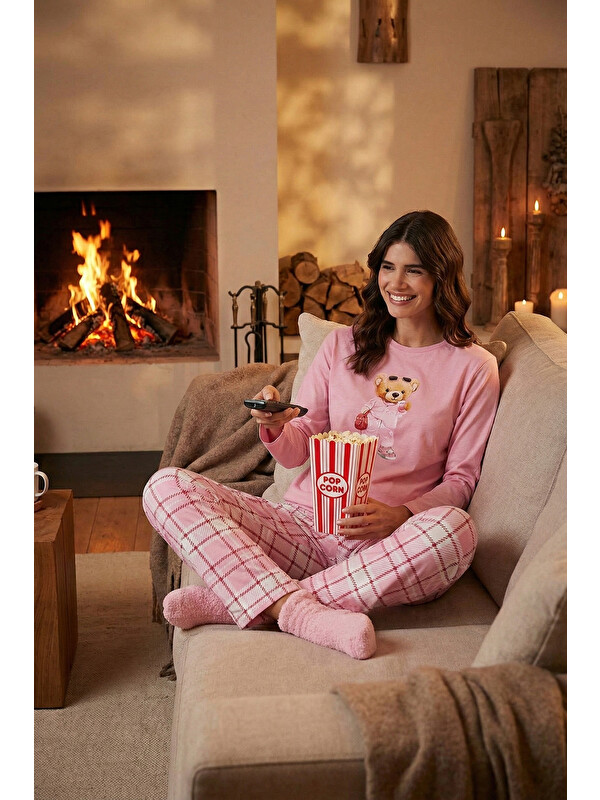 Lela Pamuklu Regular Fit Baskılı Bisiklet Yaka Pijama Takımı 65723314