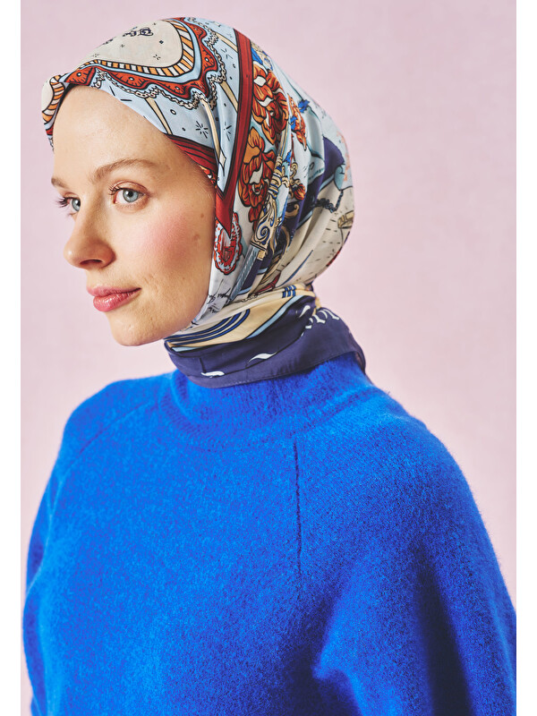 Fresh Scarfs Beauty And The Beast Desen Floş Viskon Eşarp Midnight Blue