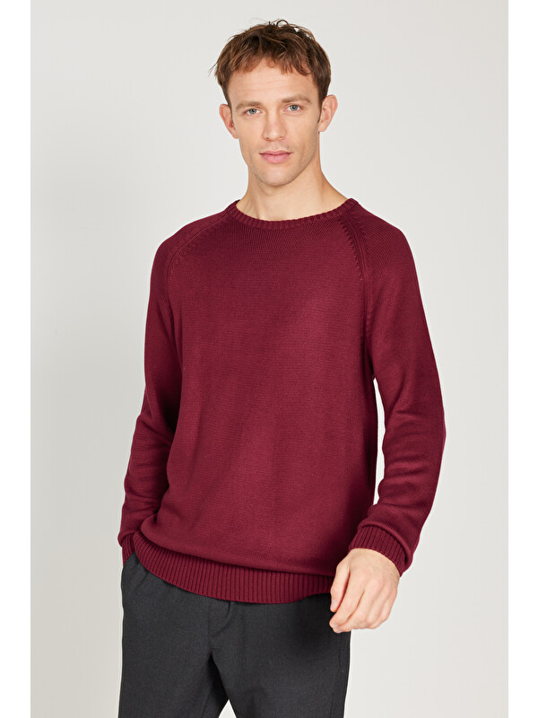 AC&Co / Altınyıldız Classics Erkek Bordo Standart Fit Normal Kesim Bisiklet Yaka Triko Kazak