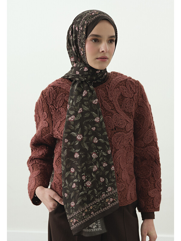 Fresh Scarfs Leana Desenli Pamuk Viskon Şal Kahve